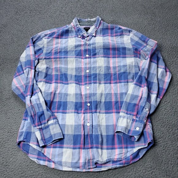 J. Crew Button Shirt Mens L Large Long Sleeve Blue Plaid - Picture 2 of 7
